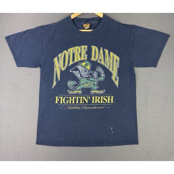 Vintage Nutmeg NCAA Notre Dame Fightin' Irish Fade Navy Blue Shirt Large Sports - Picture 1 of 10